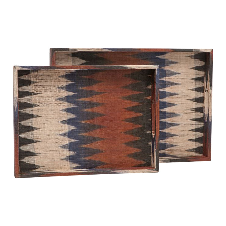 woven earth tones zig zag tray set patterned