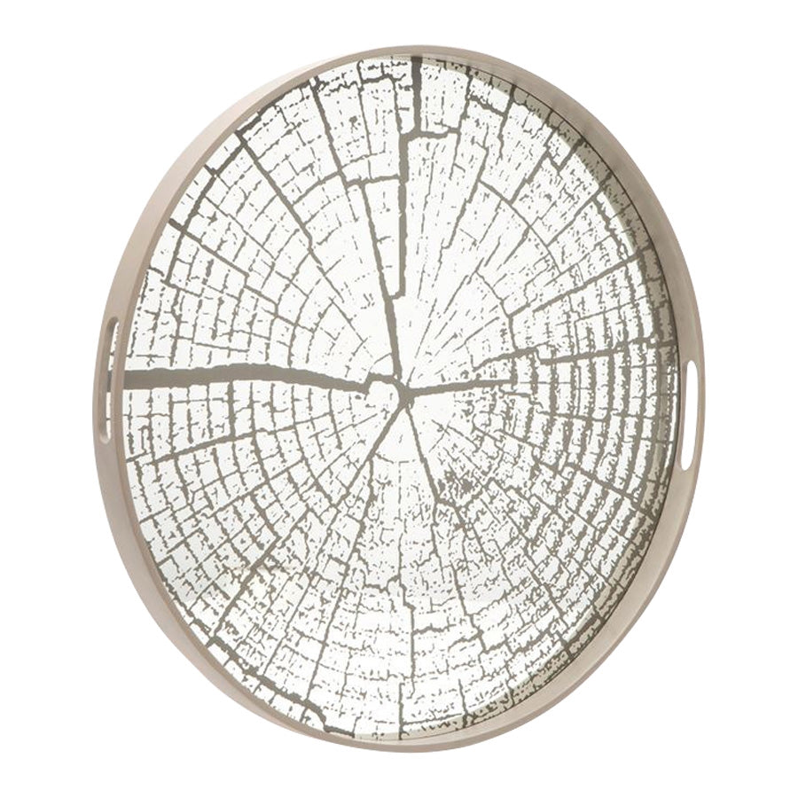 circular tray mirror cracked detail white wood grain handles