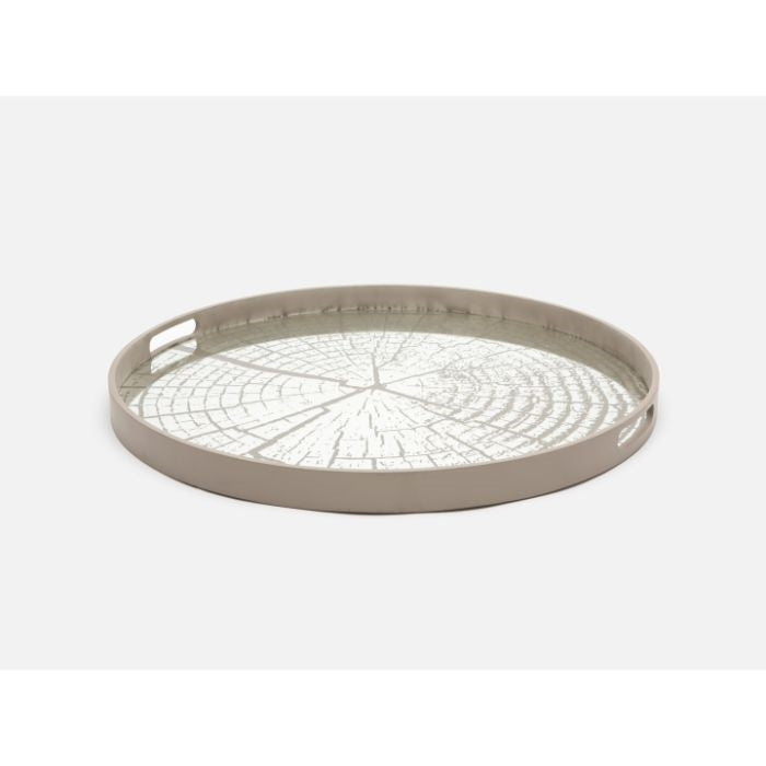 circular tray mirror cracked detail white wood grain handles