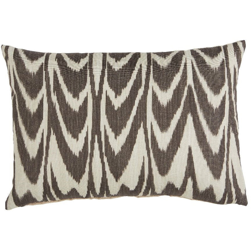 outdoor pillow lumbar long rectangle dark grey ivory off-white ikat