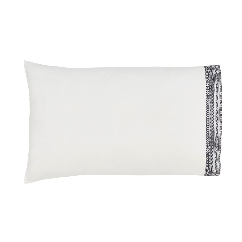 white navy embroidered borders sheet set