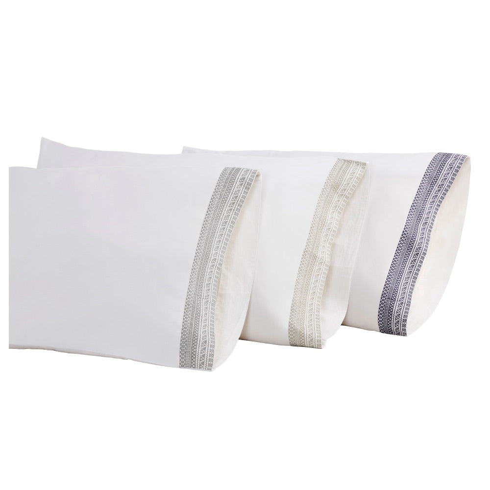 white fog gray embroidered borders sheet set