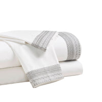 white fog gray embroidered borders sheet set