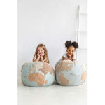 round floor pouf cotton beige light blue earth