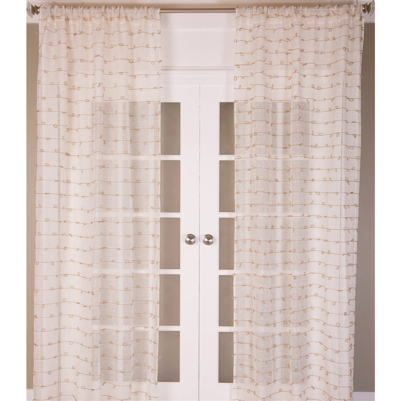 India's Heritage drapery curtain window treatment linen white natural jute knots horizontal rows rod pocket back tabs unlined