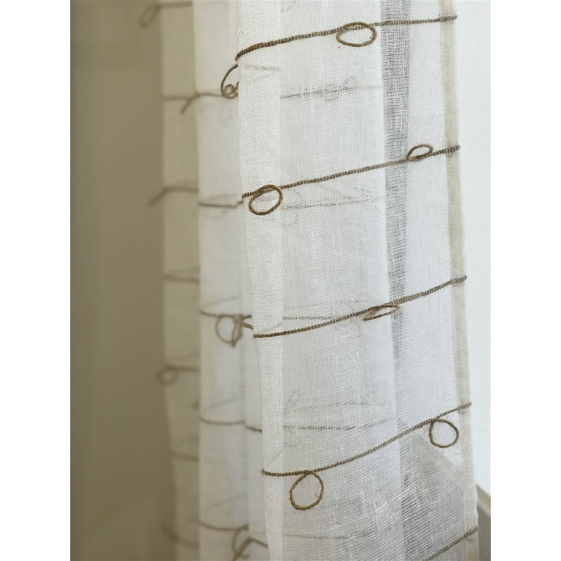 India's Heritage drapery curtain window treatment linen white natural jute knots horizontal rows rod pocket back tabs unlined