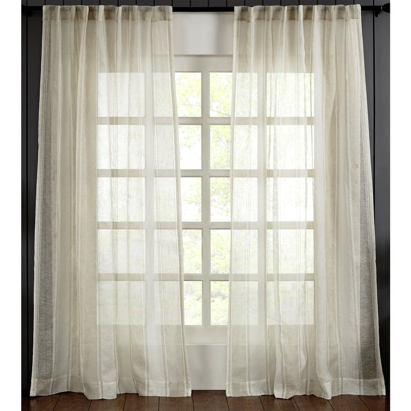 India's Heritage curtain panel drapery window treatment ready-made linen stripe natural ecru rod pocket back tabs