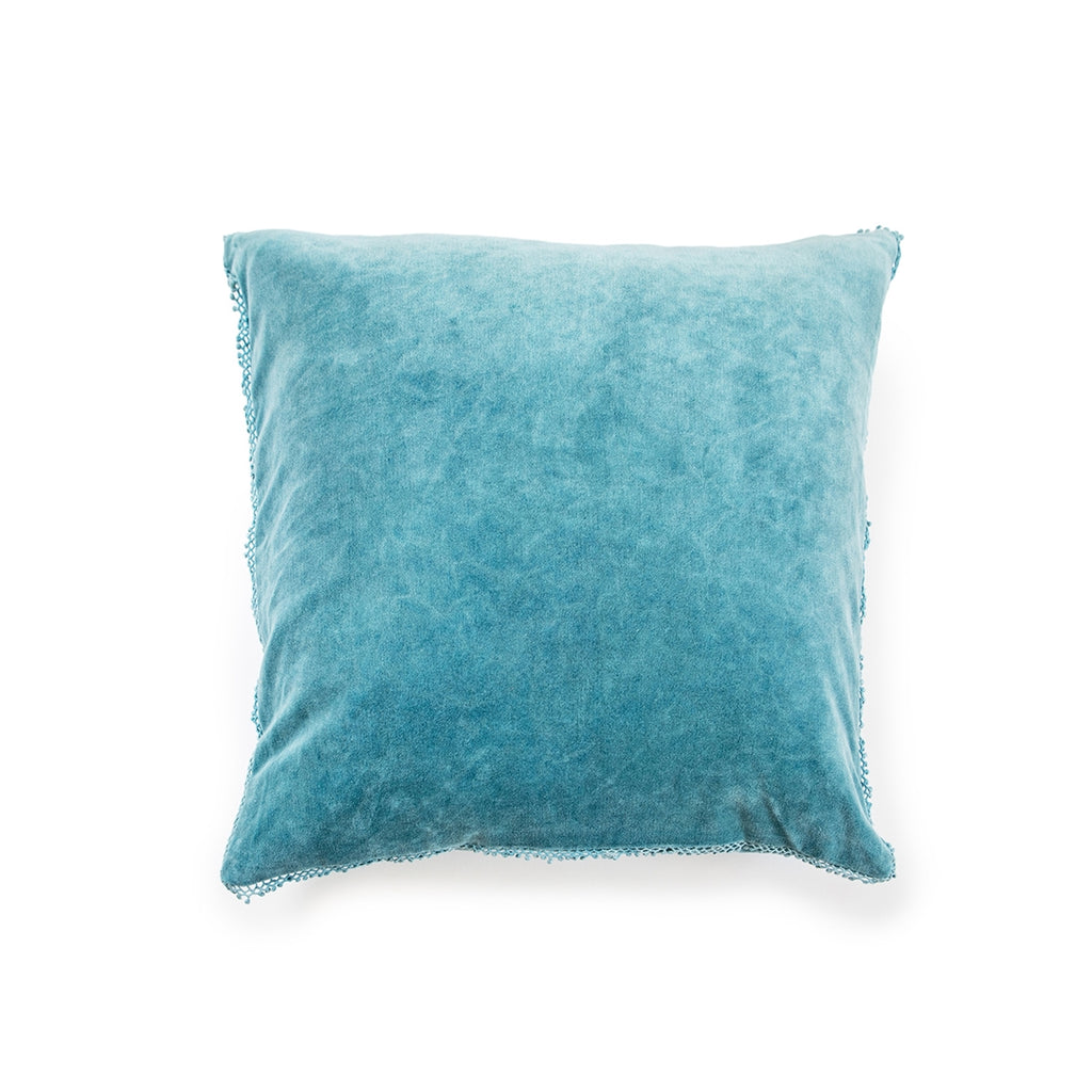 Indigo Blue Velvet Pillow Pom Pom 22" square