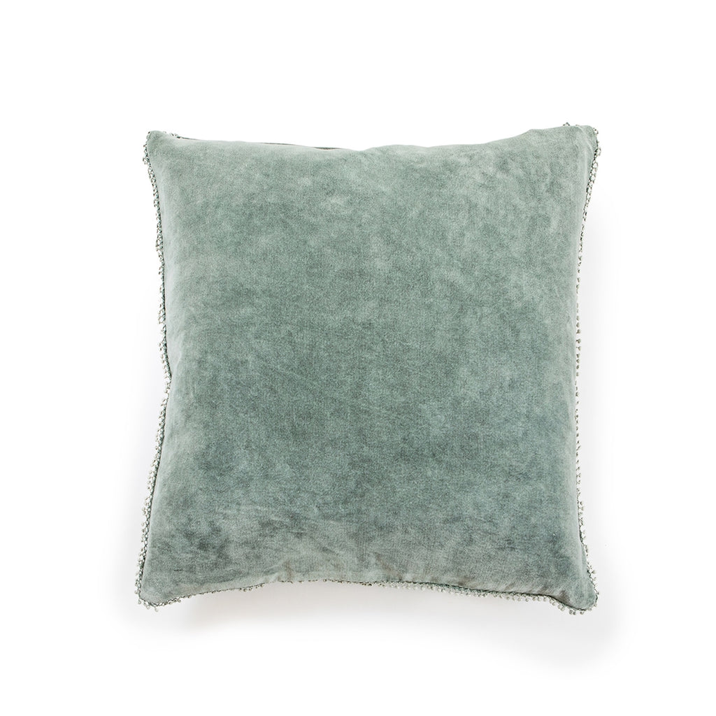 Sage Green Velvet Pillow Pom Pom 22" square