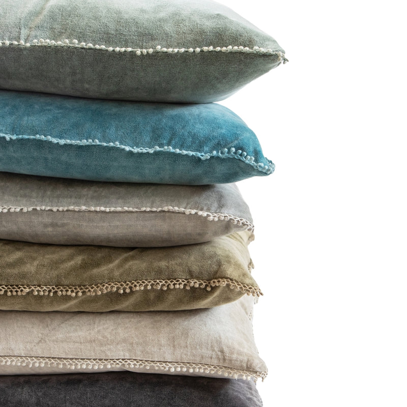 velvet pillow pom pom tan