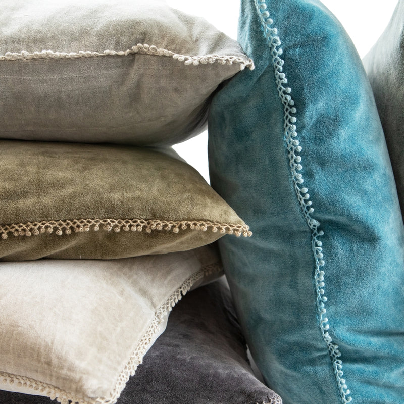 velvet pillow pom pom tan