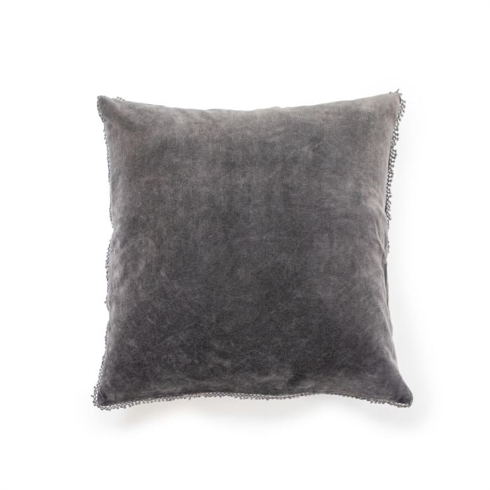 velvet pillow pom pom gray