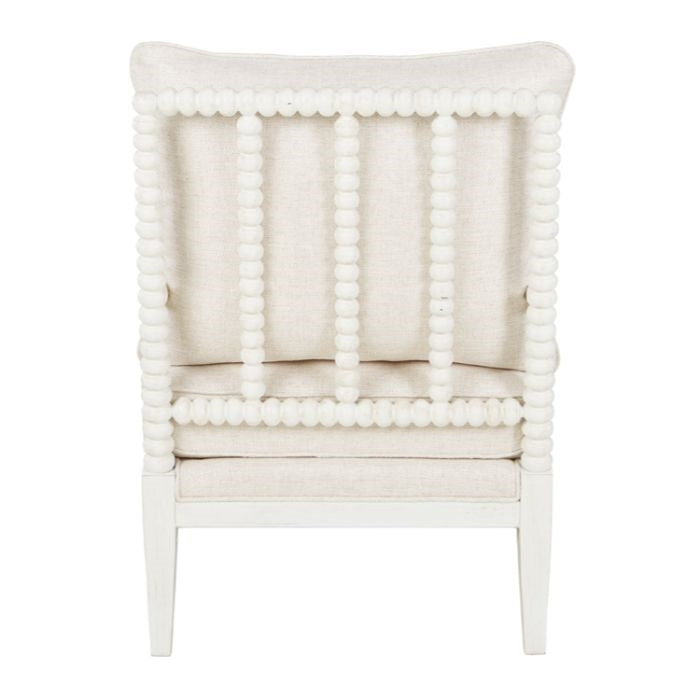 mahogany cushioned arm chair shell white fabric brass casters