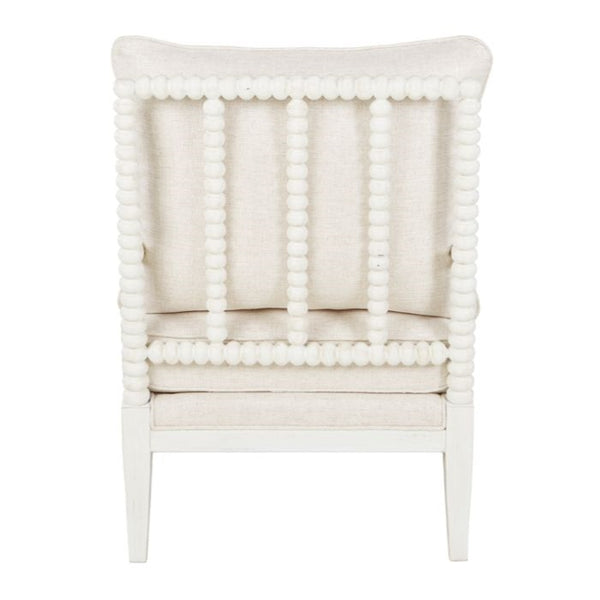 mahogany cushioned arm chair shell white fabric brass casters