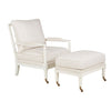 mahogany cushioned arm chair shell white fabric brass casters
