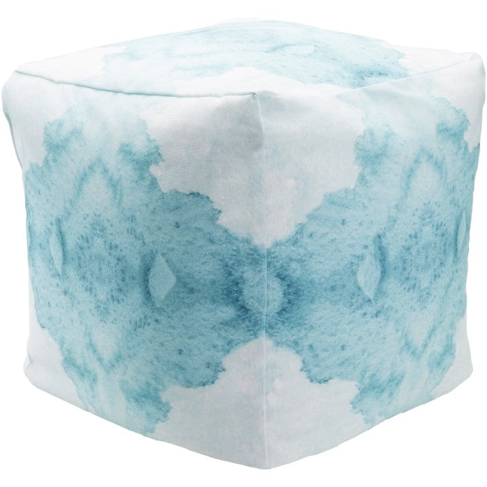 aqua white square watercolor floor pouf