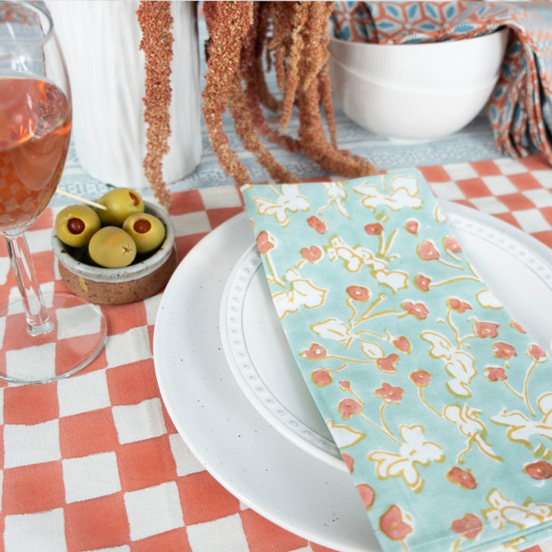 cotton napkins watercolor teal coral