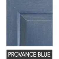 Close-up of a Provence Blue-finished Andrews chest door, highlighting the Asian oak detail by Phillips Scott.