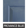 Close-up of a Phillips Scott Cavalier Round Dining Table in Provence Blue with a weathered texture.