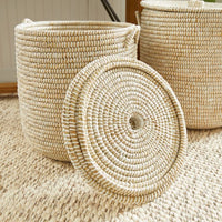 hamper basket handwoven natural white