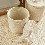 hamper basket handwoven natural white
