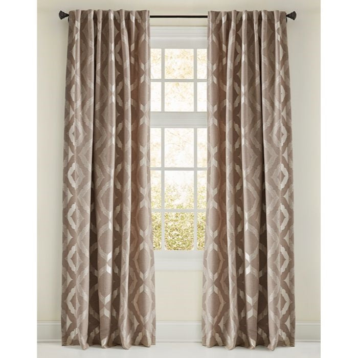 Emdee International drapery curtain panel window treatment polyester/cotton woven vertical rows lined 3" rod pocket hidden tabs custom ready-made taupe off-white