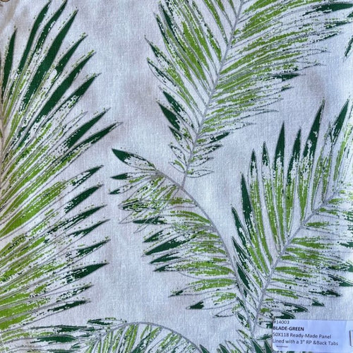 palm printed curtain panel green blue cotton