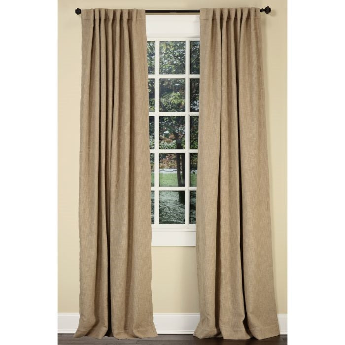 Emdee International drapery curtain panel window treatment cotton boucle texture woven lined 3" rod pocket hidden tabs ready-made flax tan natural