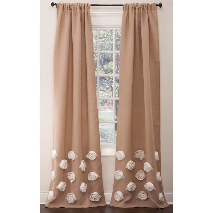Burlap Rose Ready Made Drapery Panel (Natural) - Luxury Curtains