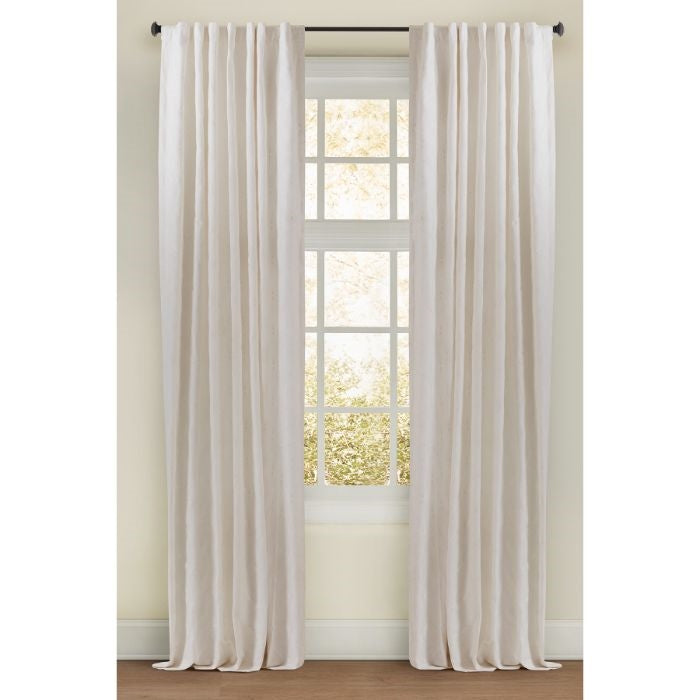 poly cotton lined curtain panel embroidered white