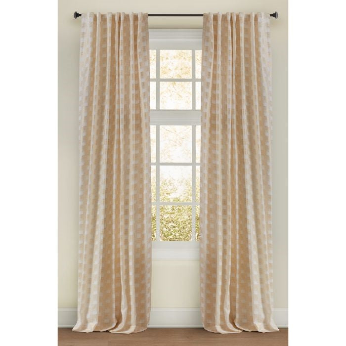 metallic printed cotton linen drapes block design ivory