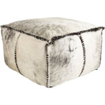 white gray hair on hide square floor pouf