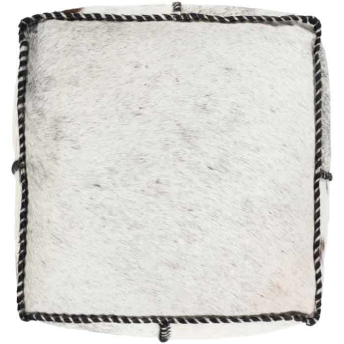 white gray hair on hide square floor pouf