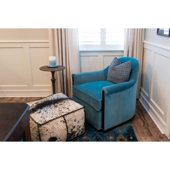 white gray hair on hide square floor pouf