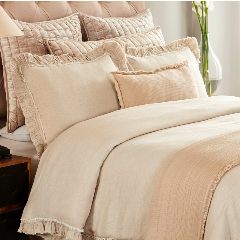 beige ruffle duvet shams linen