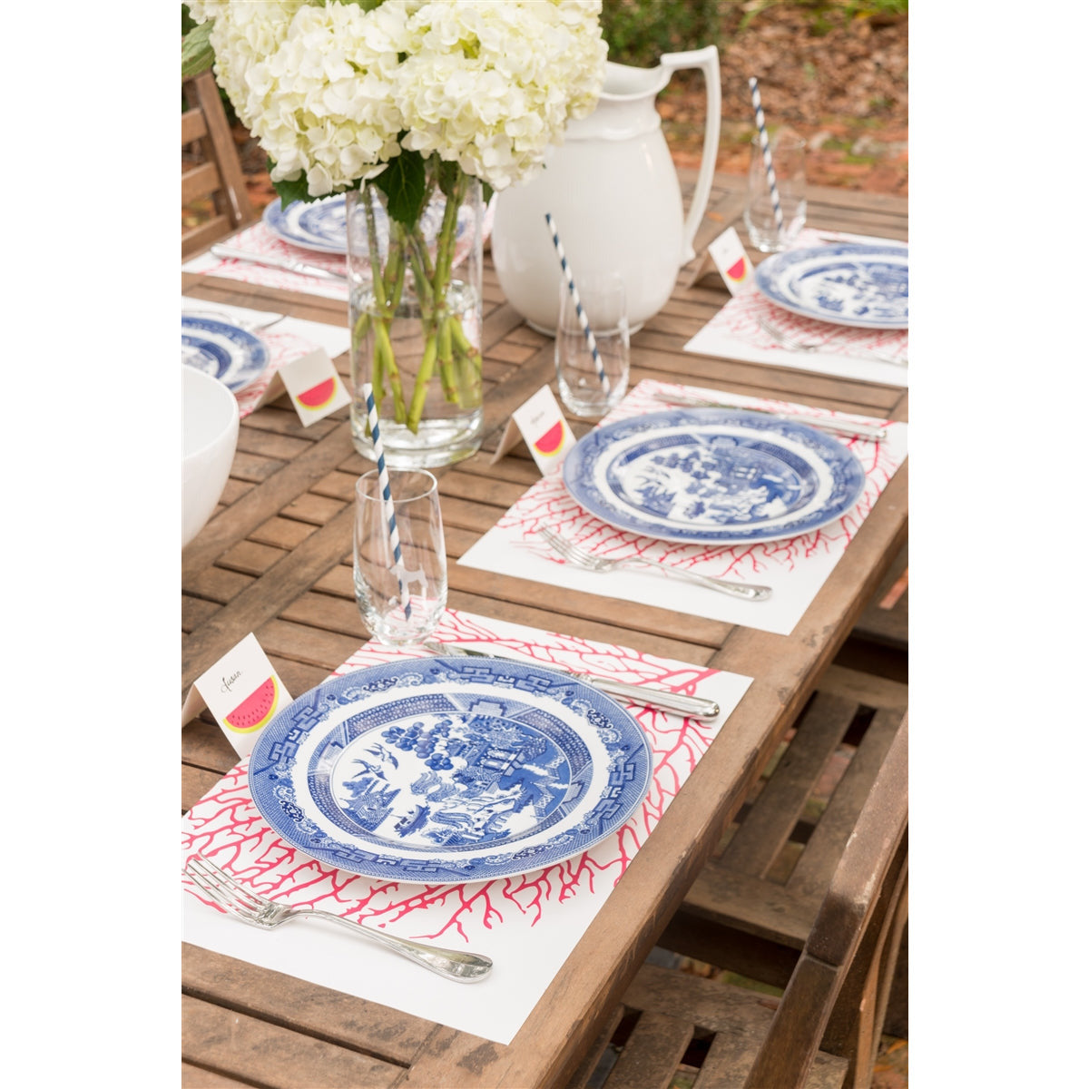 plat du jour coral seafan disposable placemat pad 50 sheets paper disposable soy-based ink entertaining recycled BPA free tropical coastal