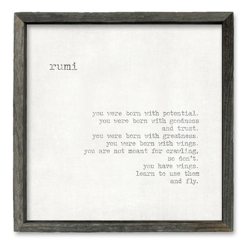 Unique Inspirational Art for Desk or Shelf: Rumi Quote: You Were Born