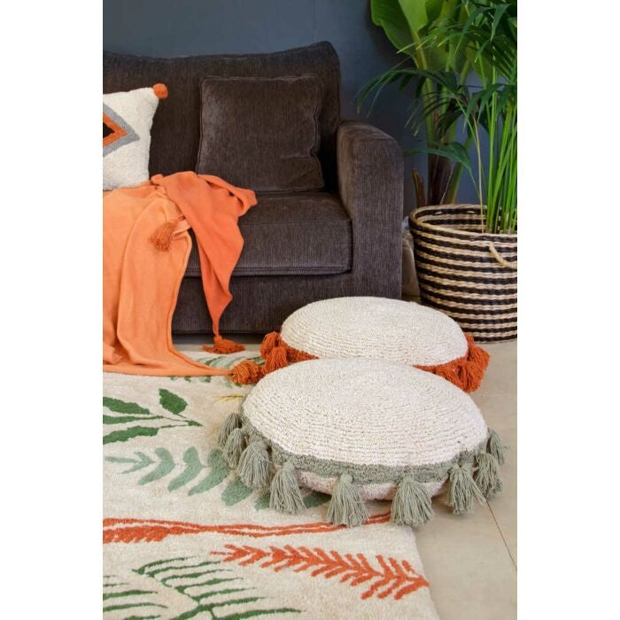 round pillow tassels terracotta decor