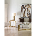 bronze finish metal cocktail table tempered glass