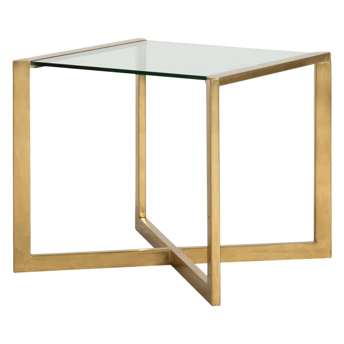 metal gold cross base lamp table glass square