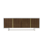 white lacquer modern credenza brass trim