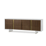 white lacquer modern credenza brass trim