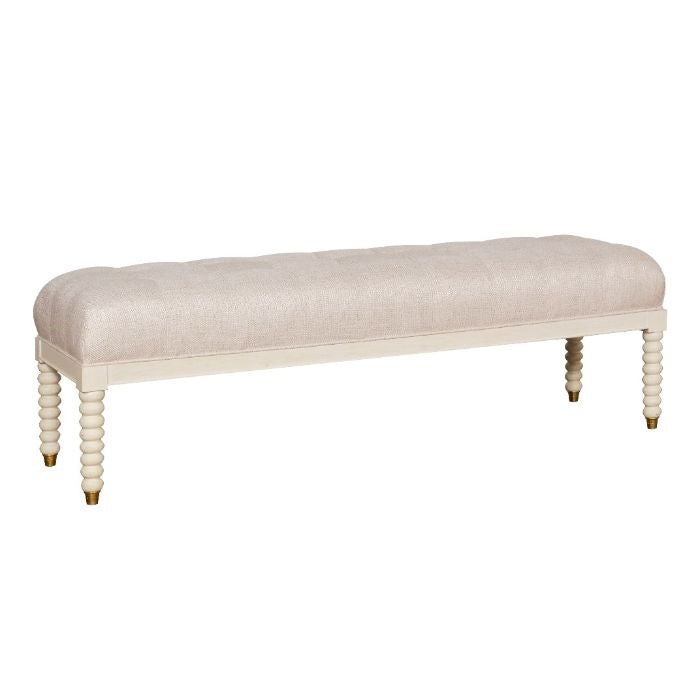bench off-white fabric brass hardware