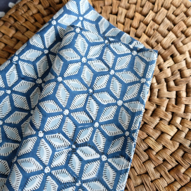 blue block printed napkin cotton