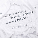 white baby blanket swaddle EB Browning quote dream miracle