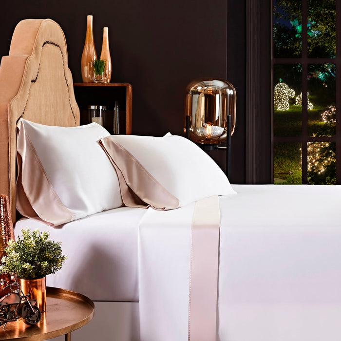 white beige sheet set queen king Cal shams
