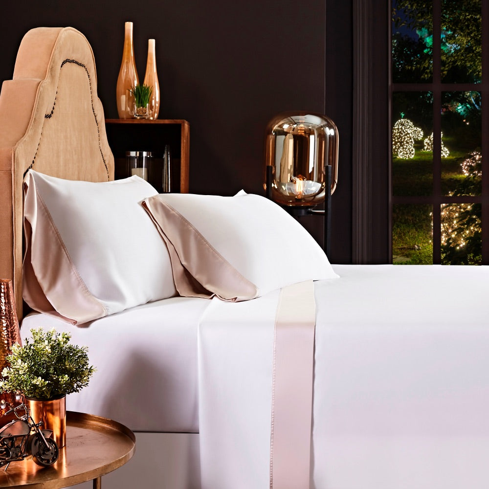 white beige sheet set queen king Cal shams