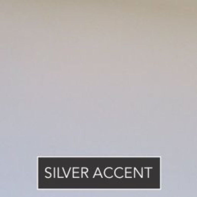 A sleek light gray Regent Queen Caned Headboard by Phillips Scott, "SILVER ACCENT" marked in a black box below.