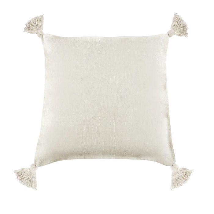 pillow linen square tassels cream feather down insert