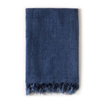 blanket indigo navy blue linen fringe tassels king organic